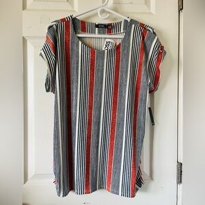 CURE.‎ Red and Black Striped Tunic Top Sz L